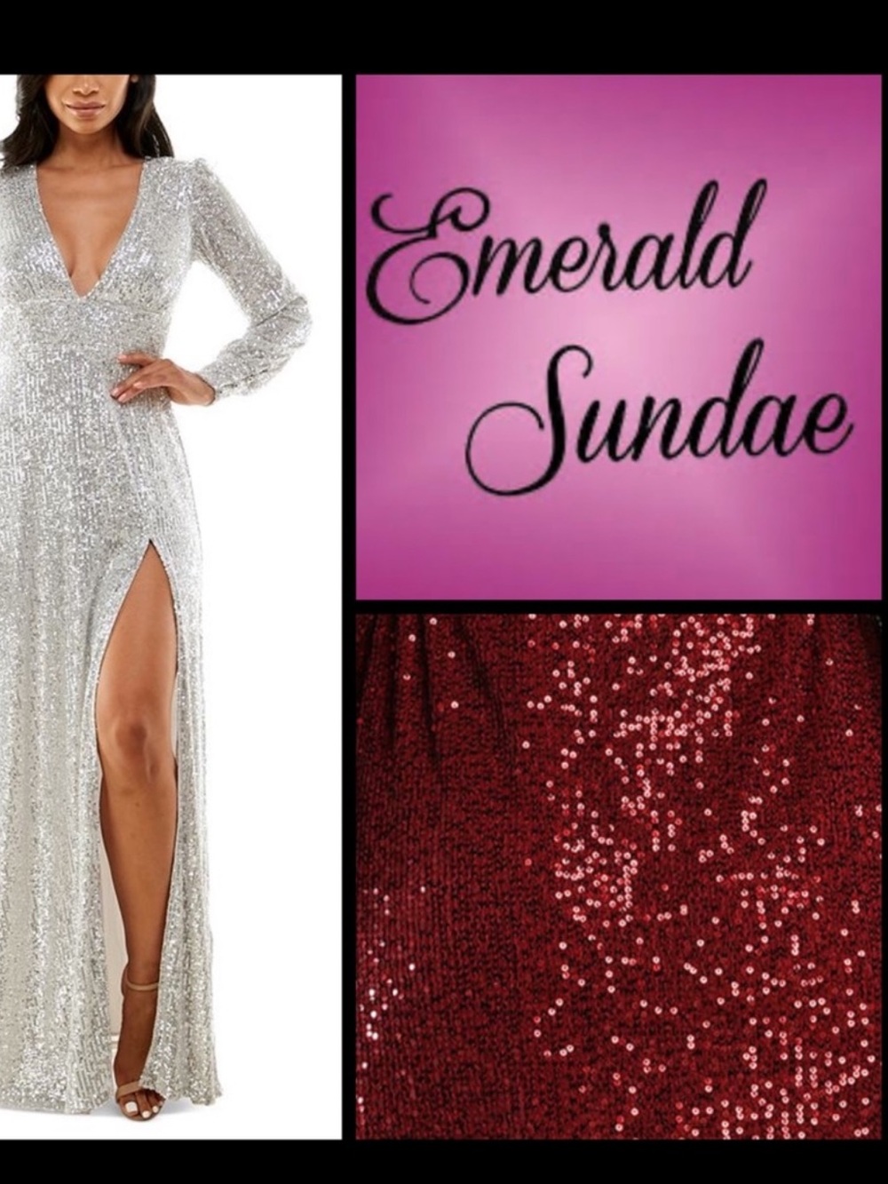 NWT Emerald Sundae Burgundy Sequin Gown